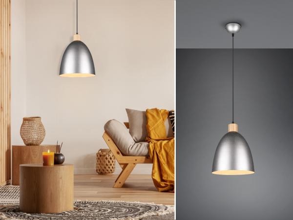 Pendelleuchte JAGGER Lampenschirm Metall/Holz Silber Antik, Ø 25cm