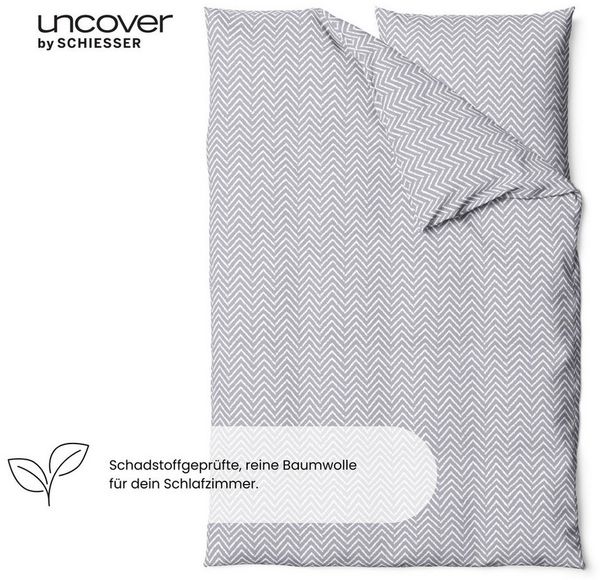Uncover by Schiesser Bettwäscheset Grebur - Renforcé - 2-teilig - 135 x 200 cm - Hellgrau