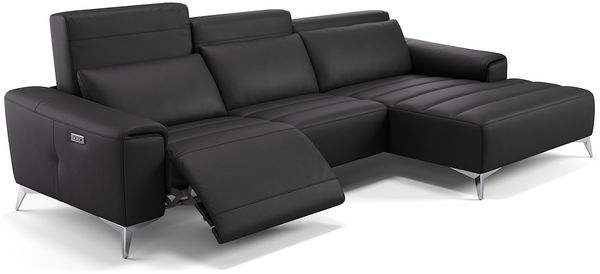 Sofanella Eckcouch BELLA Leder Wohnlandschaft Sofa in Schwarz M: 284 x 163 Breite x 100 Tiefe