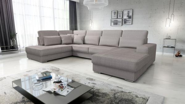 Wohnlandschaft Sofa U-Form NEVIO Stoff Scala Graubraun Ottomane Rechts