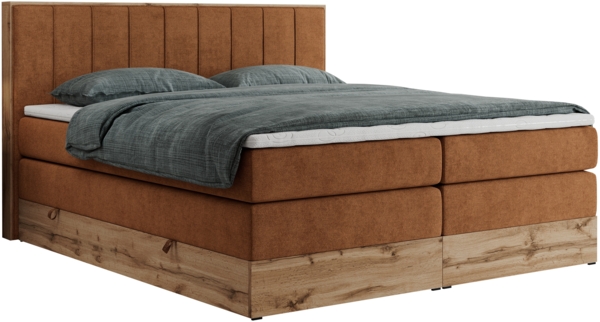 Boxspringbett BELLISSIMO KING, Doppelbett mit Multipocket-Matratze, Polsterbett mit Kopfstütze - 160 x 200 cm - Orange Stoff - H4 Bild 4