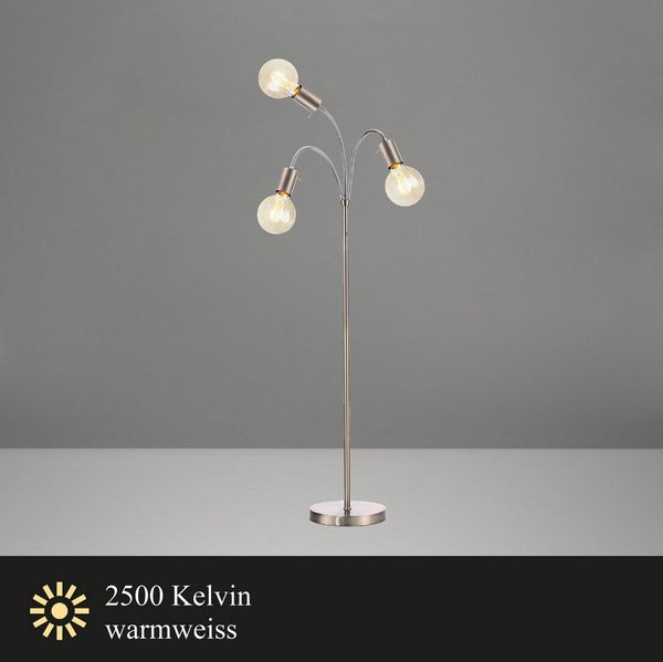 TRANGO LED Stehlampe, 3-flg 1531SD Stehlampe *EARTH* inkl. 3x 4W 3-Stufen dimmbar E27 LED Leuchtmittel 2500K Gold-warmweiß in Edelstahl-Optikt ca. H1550mm 3 Lampenarmen schwenkbar, Stehleuchte, Bürolampe, Standlampe