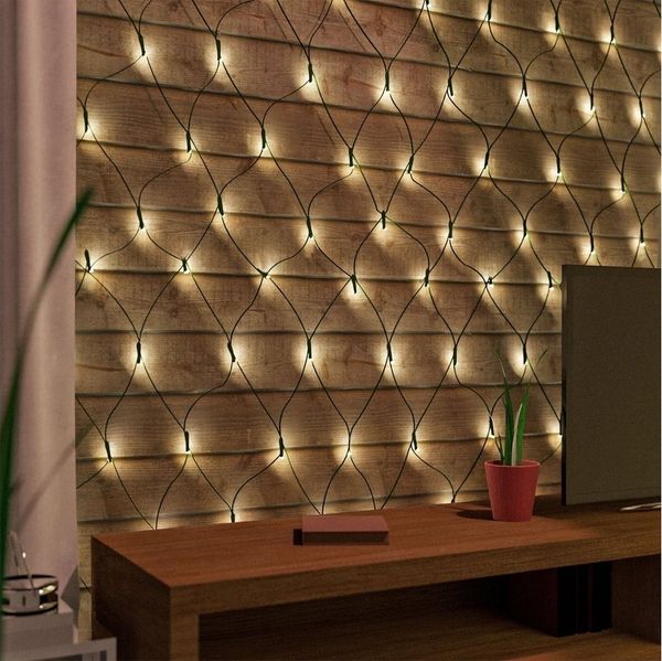 Mojawo Lichtervorhang 100 LED-Lichternetz warmweiß Innen & Aussen 230V Transformator Timer