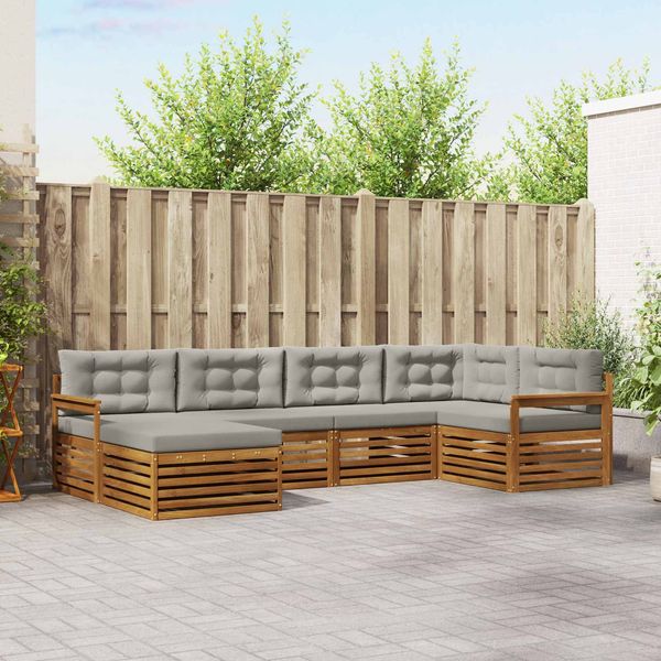 vidaXL Outdoor-Sofagarnitur mit Kissen 6 pcs Natürlich und Hellgrau 3373726