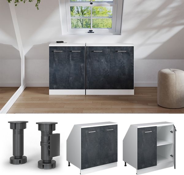 Dachschrägenschrank Rion Schwarz Beton 80 x 81.6 cm mit 2 Türen, Schrankkorpus 60 cm Tiefe Vicco Bild 5