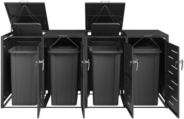 STEELSØN 'Diorus' Mülltonnenbox für 4 Tonnen je 240 Liter, graphitschwarz, Mülltonnenverkleidung aus Stahl mit Sichtstreifen, wetterfest, 116x80x268 cm, abschließbare Müllbox Bild 8