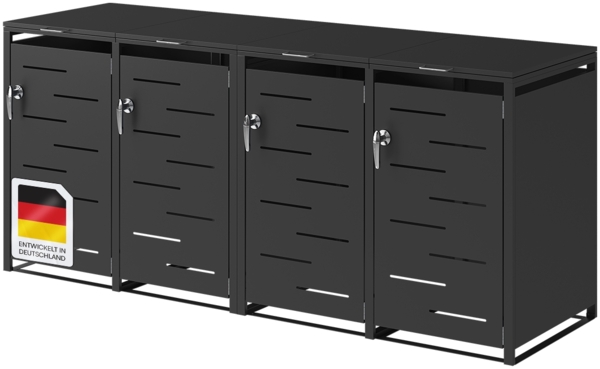STEELSØN 'Diorus' Mülltonnenbox für 4 Tonnen je 240 Liter, graphitschwarz, Mülltonnenverkleidung aus Stahl mit Sichtstreifen, wetterfest, 116x80x268 cm, abschließbare Müllbox Bild 1