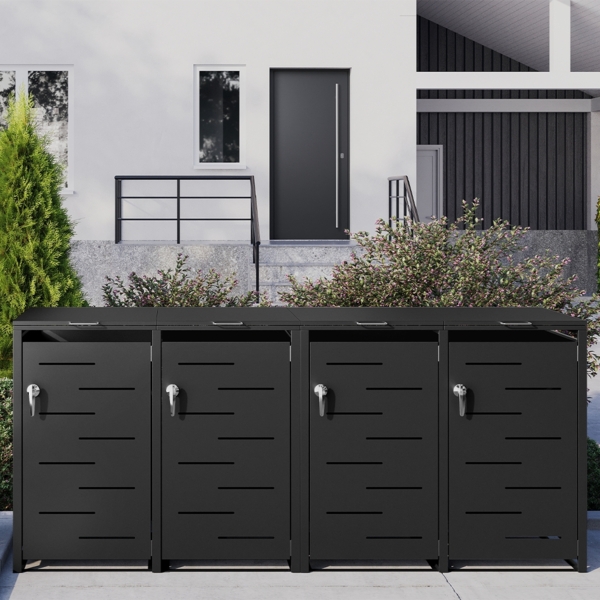 STEELSØN 'Diorus' Mülltonnenbox für 4 Tonnen je 240 Liter, graphitschwarz, Mülltonnenverkleidung aus Stahl mit Sichtstreifen, wetterfest, 116x80x268 cm, abschließbare Müllbox Bild 2