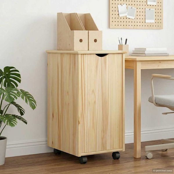 vidaXL Rollschrank Mit Rad Braun 34 x 39 x 65,5 cm Massivholz Kiefer 42032392