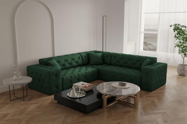 Ecksofa Designersofa CHANTAL in Stoff Opera Velvet Grün Seite Universal