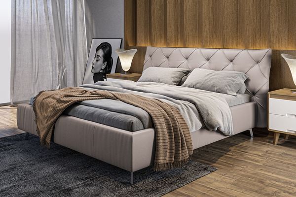 KAWOLA Bett ANNY Polsterbett Kopfteil niedrig Leder hellgrau 200x200cm