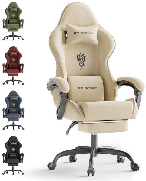 Ferghana Gaming-Stuhl Racing PC Stuhl Verstellbar mit Kopf-,Lendenkissen, Fußstütze (Rückenlehne 90°-125), Ergonomisch, atmungsaktiv Gaming Chair