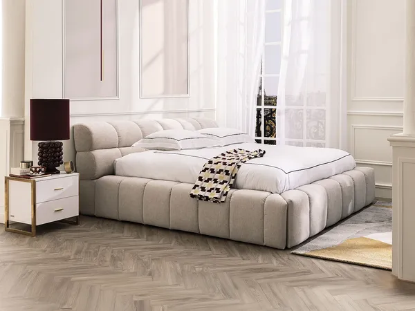 Vente-unique - FORVIK Bett Stoff Beige - B 255 cm x H 95 cm x L 204 cm