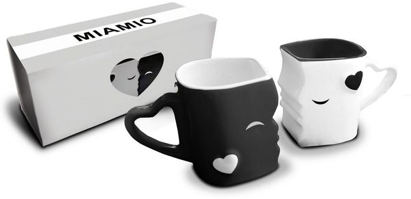 MiaMio Becher Küssendes Paar Geschenkdesign, Schwarz-Weiß, 2-tlg, Keramik