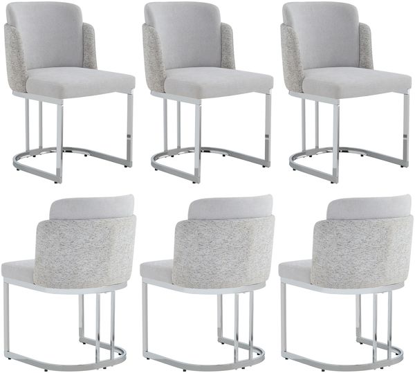 Merax Esszimmerstühle, (Set, 6 St), 6er Set Polsterstühle bequem und atmungsaktiv, silber galvanisierte Stuhlbeine, Chenille-Stoff, Hellgrau + Silber
