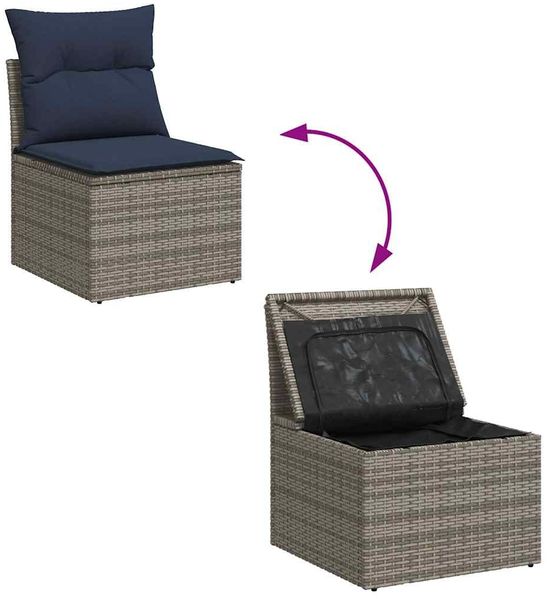 vidaXL 9-tlg. Garten-Sofagarnitur mit Kissen Grau Poly Rattan 3327393 Bild 7