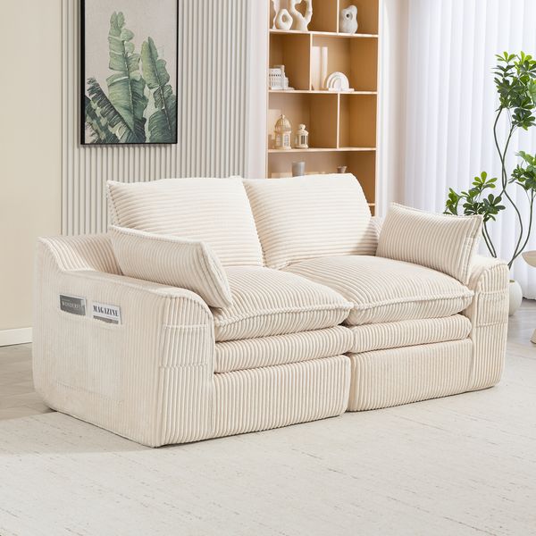 2-Sitzer Sofa B 191 x T 94 x H 85 cm aus Cord in Beige