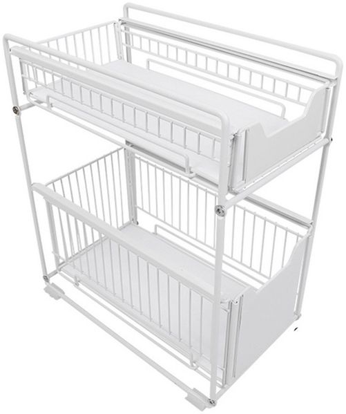JEOBEST Küchenregal Schubladenregal mit 2 Körben Waschbecken Regal Unterschrank Organizer, Küchenregal zum Rausziehen, Gewürzregal
