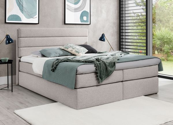 AX LIVING Boxspringbett 160x200 Beige Sequoio mit Matratze und Topper