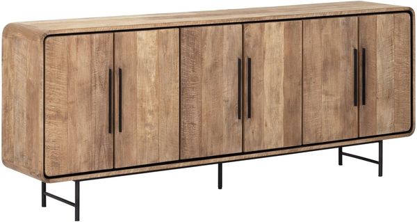 Sideboard Evo aus recyceltem Teakholz, modernes Design, natur, 220 cm Breite, Metallgestell