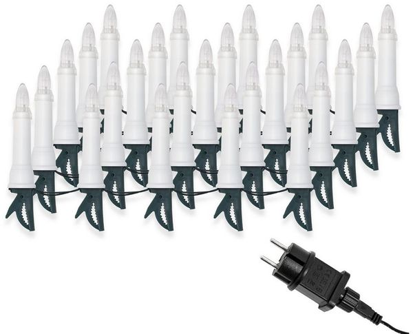 IC Winterworld LED-Lichterkette LED Lichterkette Weihnachtsbaum für außen und innen (IP44), Strom, 30-flammig, ohne Batterien, Riffel-Weihnachtskerzen für den Christbaum