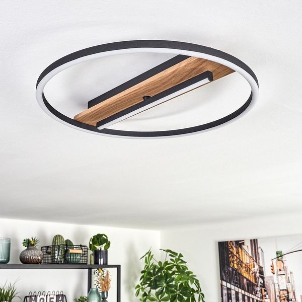 hofstein Deckenleuchte Deckenlampe aus Metall/Kunststoff in Schwarz/Holzoptik/Weiß, ohne Leuchtmittel, verstellbare Leuchte im Boho-Design, 24 Watt, 2900 Lumen