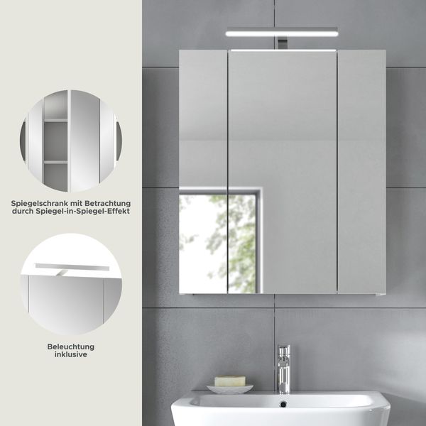 Badezimmerspiegelschrank >Ice< in Weiß / Weiß Hochglanz - 60x55x46cm (BxHxT)