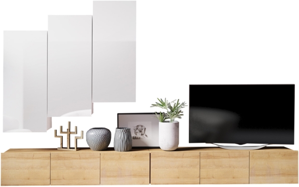 Wohnwand Calabrini XX (Farbe: Eiche Gold / Weiß + Weiß Hochglanz)