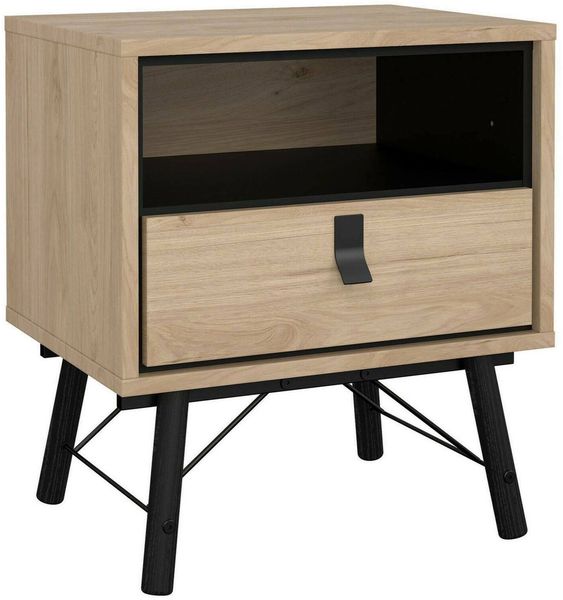 Dmora Nachttisch Chito, Niedrige Kommode, Tisch, Multifunktionaler Nachttisch, 53x40 h60 cm, Eiche