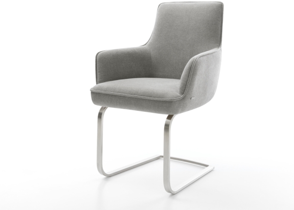 Freischwinger Heira-Flex mit Armlehnen Strukturstoff Soft Grau Freischwinger flach Edelstahl Taschenfederkern