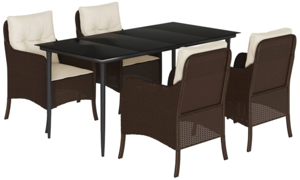 vidaXL 5-tlg. Garten-Essgruppe mit Kissen Braun Poly Rattan 3211937