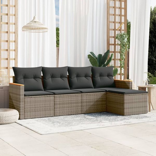 vidaXL 5-tlg. Garten-Sofagarnitur mit Kissen Grau Poly Rattan 3225920