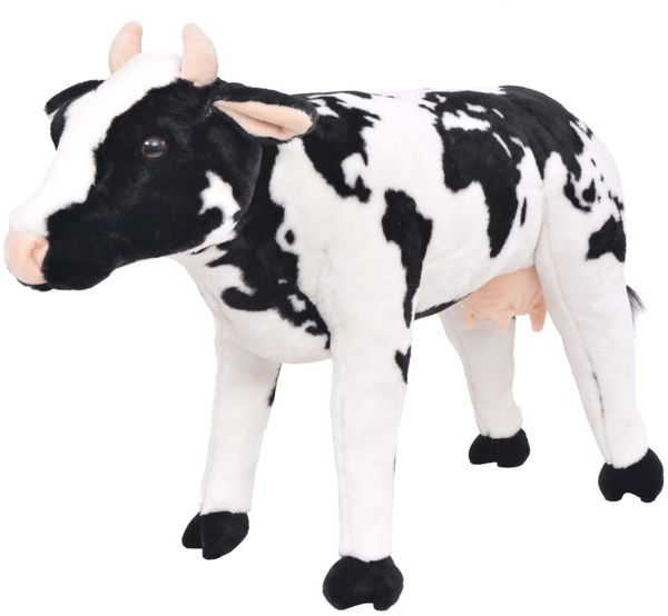 vidaXL Plüschtier Kuh Stehend Plüsch Schwarz und Weiß XXL 91342
