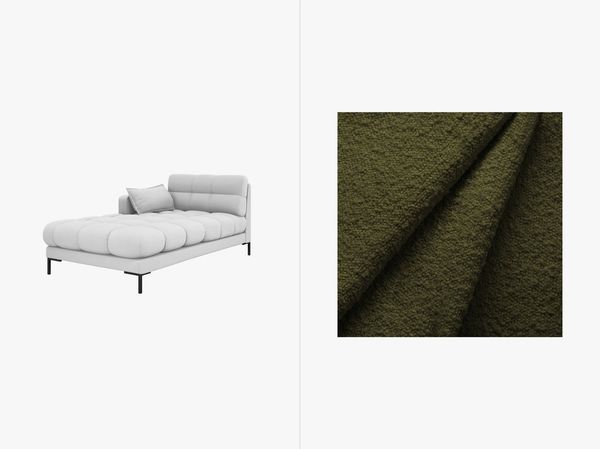 Micadoni Recamiere Mamaia 1-Sitzer Links Boucle Baloo Dunkel-Olivgrün schwarze Beine