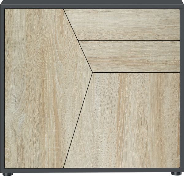 Vladon Sideboard Benny, Kommode mit 2 Türen und 2 Schubladen, Schwarz matt/Eiche sägerau (79 x 74 x 36 cm)