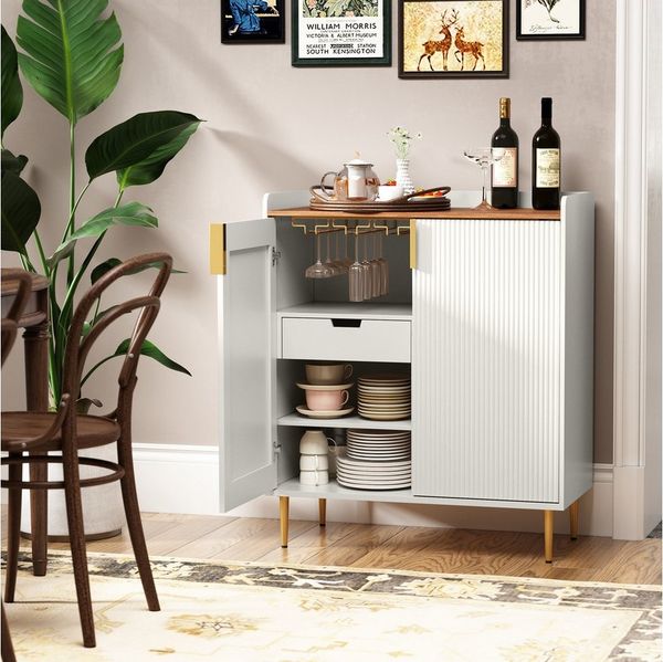 HOLTICO Weinschrank Multifunktionaler Bar-Schrank, moderner Kaffeetresen-Schrank (1-St) mit 9 Flaschenregalen, 6 Glas-Halterungen, Schublade & Regalen