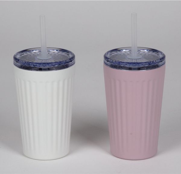 12x Isolierbecher 450ml mit Trinkhalm Edelstahl | Thermobecher in verschiedenen Farben | Hält Getränke lange heiß oder kalt