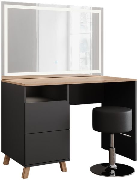 Schminktisch Karen Anthrazit/Artisan 110 cm mit Hocker und LED-Spiegel Vicco