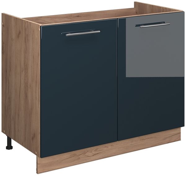 Spülenunterschrank Fame-Line Dunkelblau Hochglanz/Goldkraft Eiche 100 cm ohne Arbeitsplatte Vicco