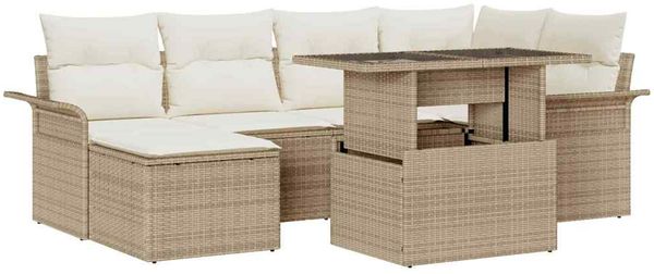 vidaXL Garten-Sofa-Set mit Kissen mit Speicher 7 pcs Beige Poly Rattan 3357054