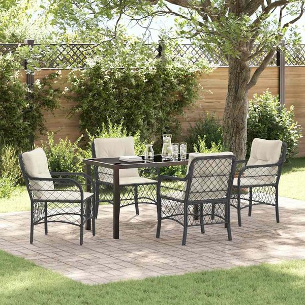 vidaXL Garten Essgruppe mit Kissen 5 pcs Schwarz Poly-Rattan 3380199