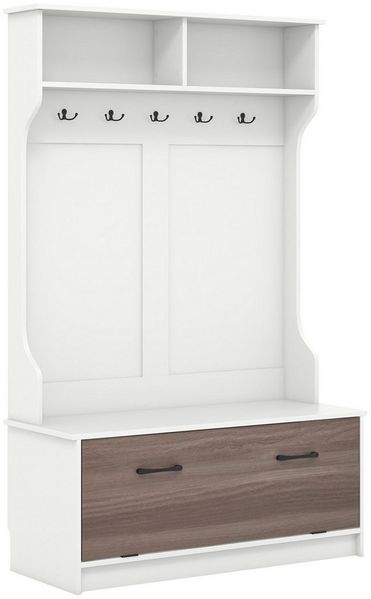 COSTWAY Garderobenständer, (1 St), mit Sitzbank, 5 Doppelhaken & Fächern, 100x40x160cm