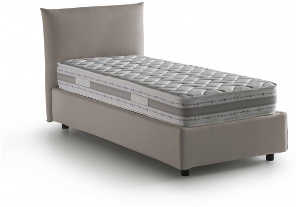 Dmora Einzelbett Azeglio, Bettkasten mit Stoffbezug, 100 % Made in Italy, Öffnung vorne, inklusive Matratze 80 x 190 cm, Taupe