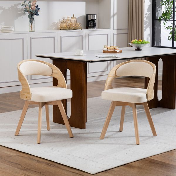 Flieks Esszimmerstuhl 2er Set, 360° drehbar, Buchenholz & beige Kissen