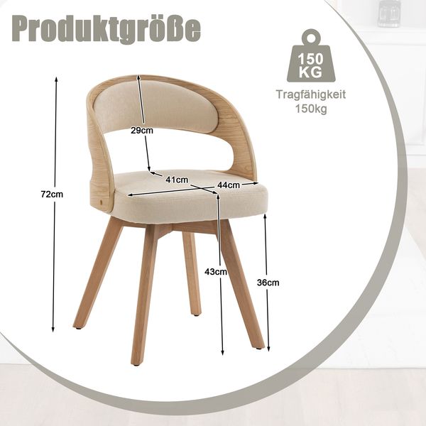 Flieks Esszimmerstuhl 2er Set, 360° drehbar, Buchenholz & beige Kissen Bild 4