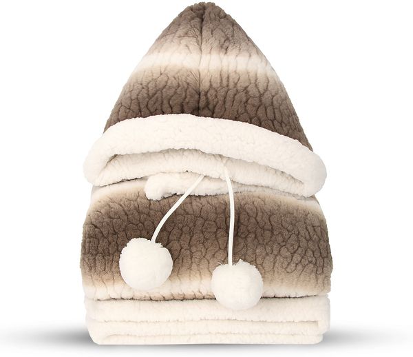 Bestlivings Kuscheldecke mit Kapuze 130 x 180 cm in Braun für Kinder und Erwachsene, TV-Decke, Sherpa Decke in Felloptik