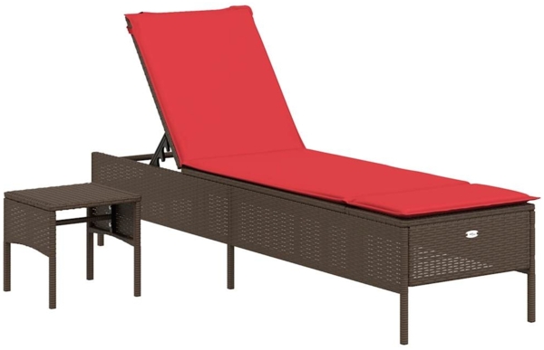 vidaXL Sonnenliege mit Tisch und Kissen Braun Poly Rattan 4002735