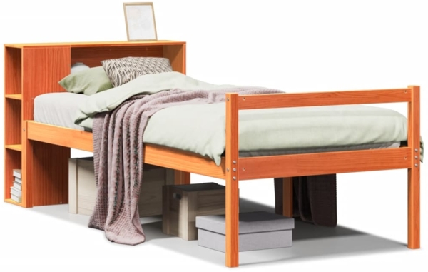 vidaXL Massivholzbett mit Regal ohne Matratze Wachsbraun 75x190 cm 3321996
