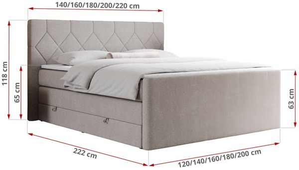 Boxspringbett KING EIGAR, mit einer Doppelmatratze, einem genähten Kopfteil - 200x200 - Beige Stoff - H4 Bild 5