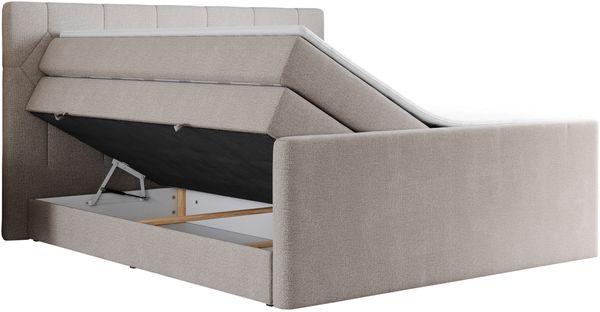 Boxspringbett KING EIGAR, mit einer Doppelmatratze, einem genähten Kopfteil - 200x200 - Beige Stoff - H4 Bild 4